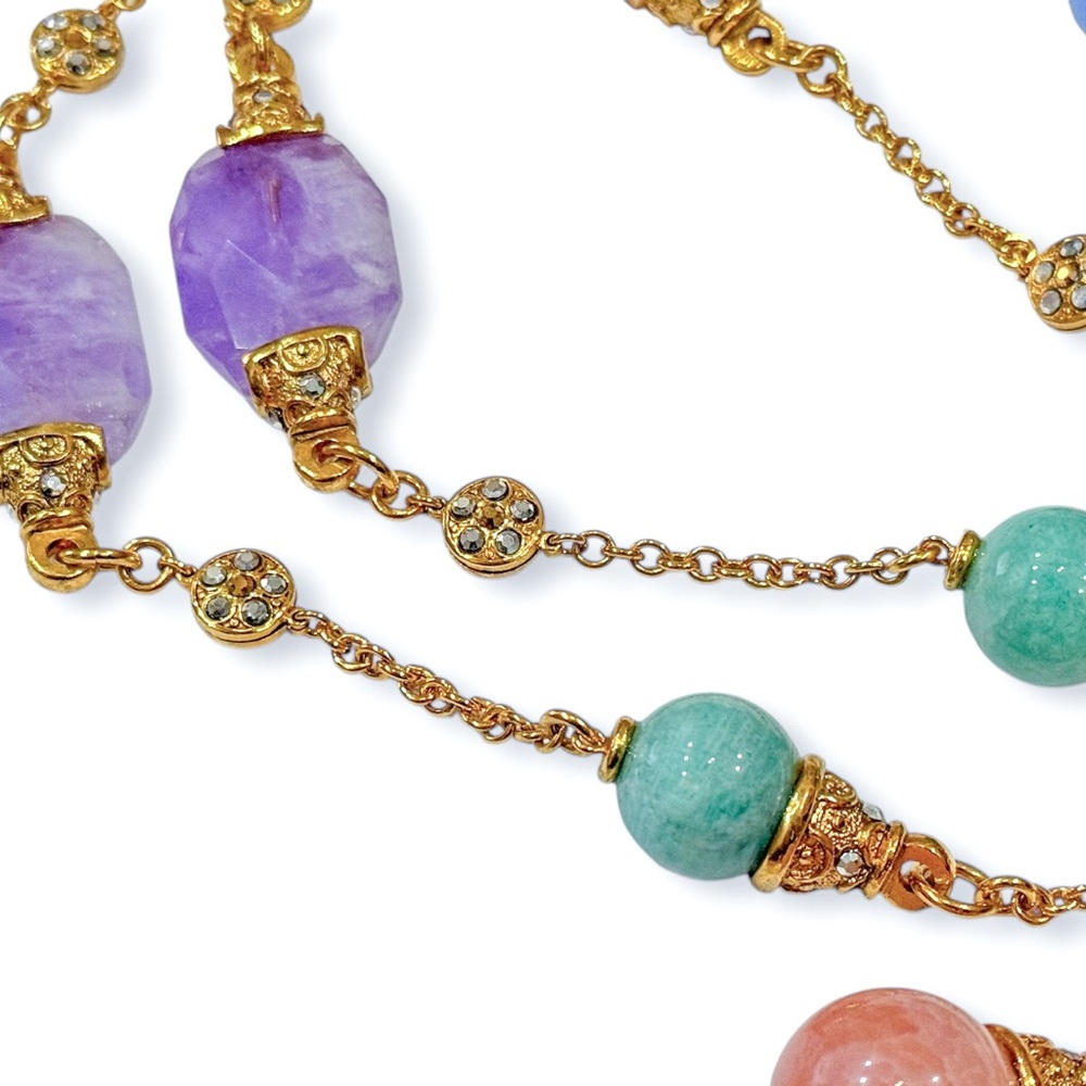 Barrera Long 48” Necklace with Multicolor Pastel Beads and Crystal Accents - Picture 6 of 17